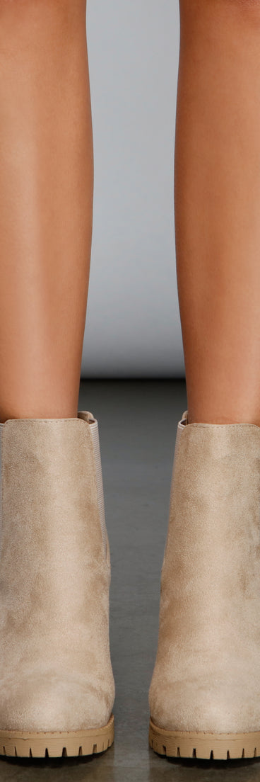 Glam N' Edgy Faux Suede Lug Booties are chic ladies' shoes to complete your best 2023 outfits. They come in a variety of trendy women's shoe styles like platforms and dressy low-heels, & are available in wide widths for better comfort.