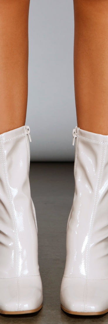 Chic And Mod Patent Faux Leather Booties are chic ladies' shoes to complete your best 2023 outfits. They come in a variety of trendy women's shoe styles like platforms and dressy low-heels, & are available in wide widths for better comfort.