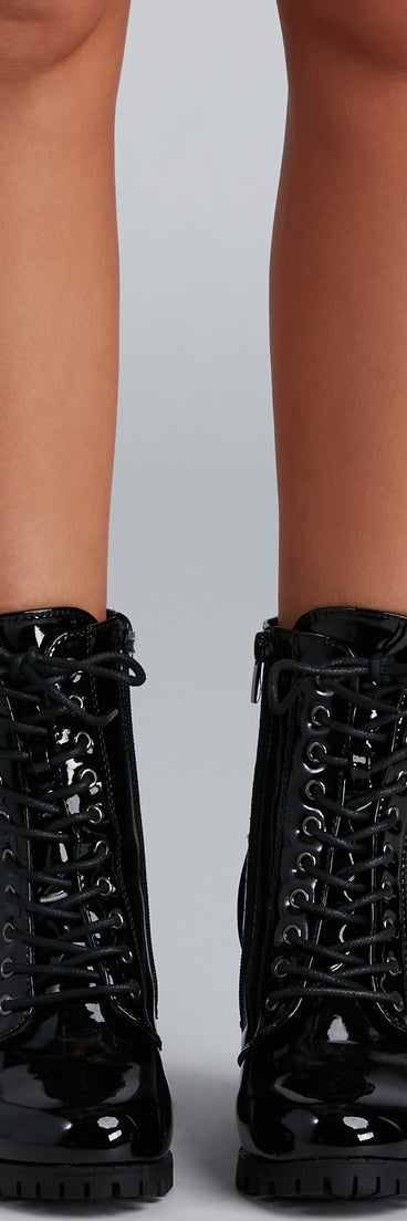 Stylin' In Lug Patent Leather Boots are chic ladies' shoes to complete your best 2023 outfits. They come in a variety of trendy women's shoe styles like platforms and dressy low-heels, & are available in wide widths for better comfort.