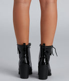 Stylin' In Lug Patent Leather Boots are chic ladies' shoes to complete your best 2023 outfits. They come in a variety of trendy women's shoe styles like platforms and dressy low-heels, & are available in wide widths for better comfort.