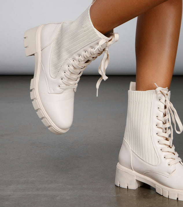 Trendy Moves Lace-Up Sock Booties is a trendy pick to create 2023 concert outfits, festival dresses, outfits for raves, or to complete your best party outfits or clubwear!