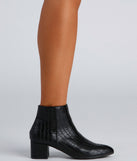 Chic Croc-Embossed Faux Leather Booties are chic ladies' shoes to complete your best 2023 outfits. They come in a variety of trendy women's shoe styles like platforms and dressy low-heels, & are available in wide widths for better comfort.