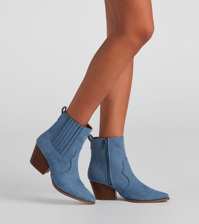 Cowgirl Digs Faux Suede Booties is a trendy pick to create 2023 concert outfits, festival dresses, outfits for raves, or to complete your best party outfits or clubwear!