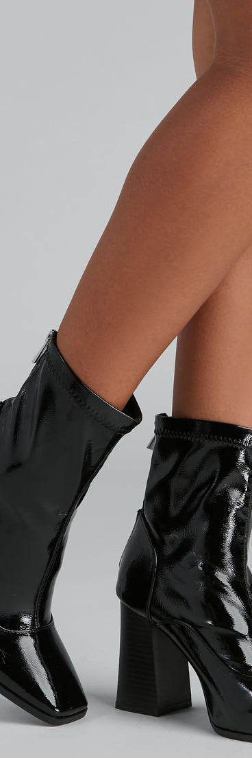 Edgy Chick Patent Leather Booties are chic ladies' shoes to complete your best 2023 outfits. They come in a variety of trendy women's shoe styles like platforms and dressy low-heels, & are available in wide widths for better comfort.