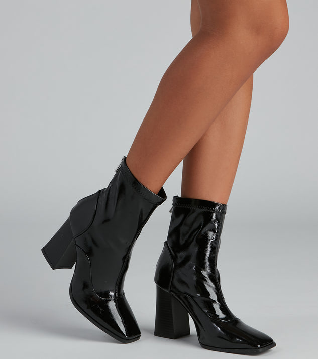 Edgy Chick Patent Leather Booties are chic ladies' shoes to complete your best 2023 outfits. They come in a variety of trendy women's shoe styles like platforms and dressy low-heels, & are available in wide widths for better comfort.