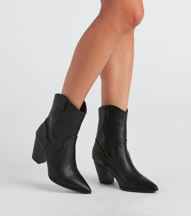 Country Cutie PU Western Booties are chic ladies' shoes to complete your best 2023 outfits. They come in a variety of trendy women's shoe styles like platforms and dressy low-heels, & are available in wide widths for better comfort.