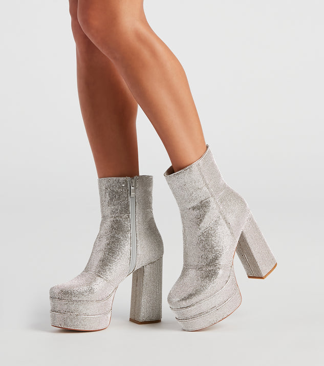 Retro Gal Rhinestone Heel Booties is a trendy pick to create 2023 concert outfits, festival dresses, outfits for raves, or to complete your best party outfits or clubwear!