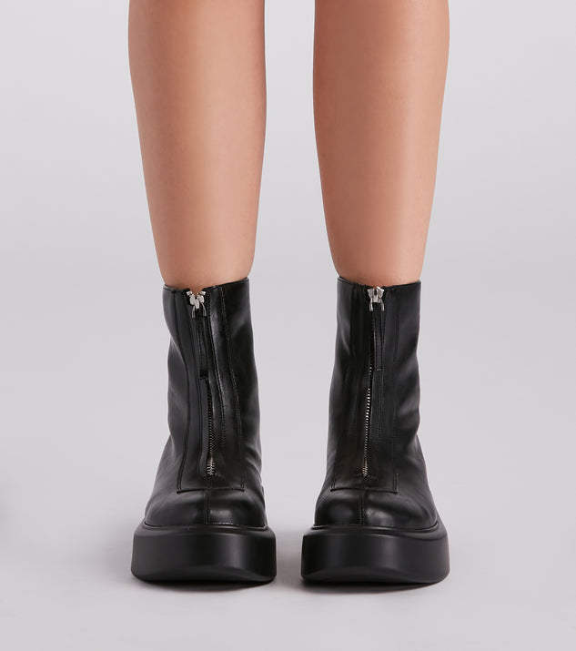 Platform Boots Black Ankle Boots Zip Front Allegra K Women's