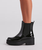 In The Name Of Lug Patent Booties is a trendy pick to create 2023 concert outfits, festival dresses, outfits for raves, or to complete your best party outfits or clubwear!