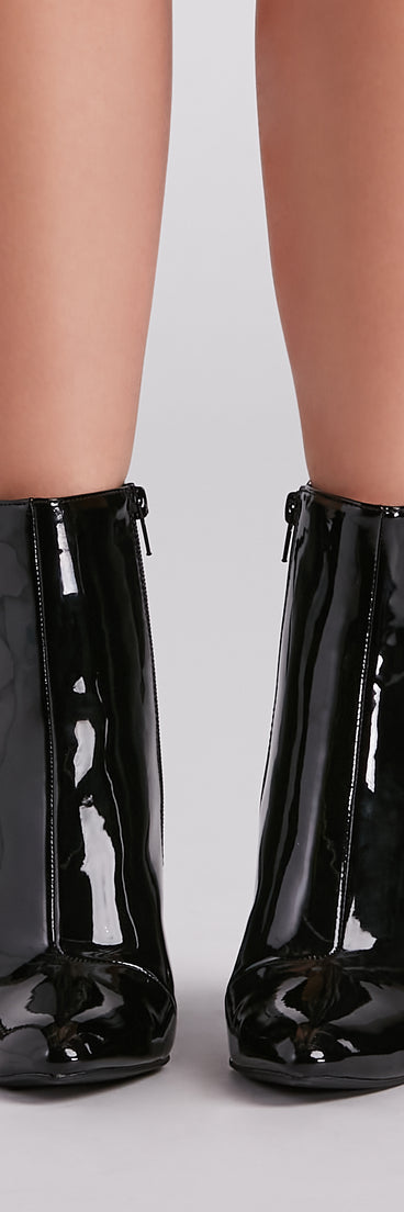 Sleek Strides Patent Faux Leather Booties are chic ladies' shoes to complete your best 2023 outfits. They come in a variety of trendy women's shoe styles like platforms and dressy low-heels, & are available in wide widths for better comfort.