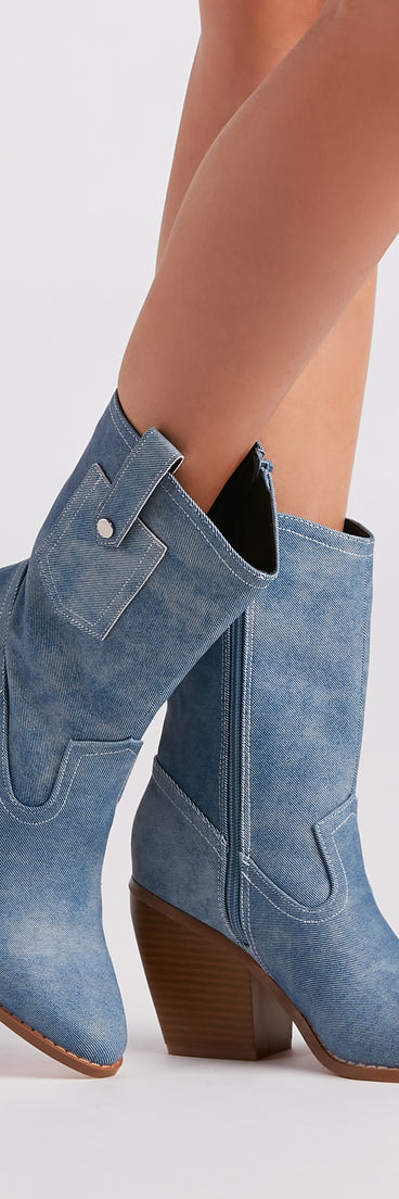 Trendy Country Style Western Denim Booties is a fire pick to create 2023 festival outfits, concert dresses, outfits for raves, or to complete your best party outfits or clubwear!