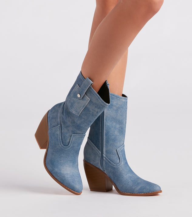 Trendy Country Style Western Denim Booties is a fire pick to create 2023 festival outfits, concert dresses, outfits for raves, or to complete your best party outfits or clubwear!