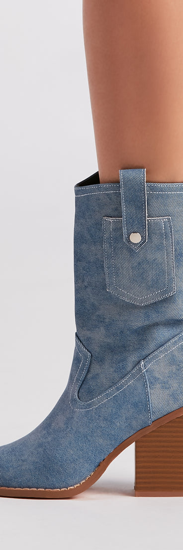 Trendy Country Style Western Denim Booties is a fire pick to create 2023 festival outfits, concert dresses, outfits for raves, or to complete your best party outfits or clubwear!