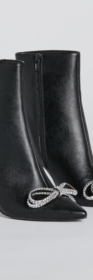 Gift Of Fab Faux Leather Rhinestone Bow Booties