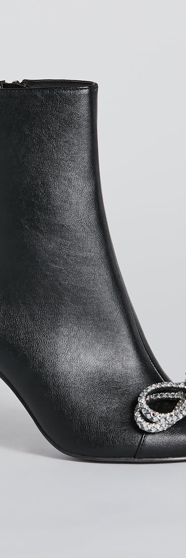 Gift Of Fab Faux Leather Rhinestone Bow Booties