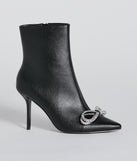 Gift Of Fab Faux Leather Rhinestone Bow Booties