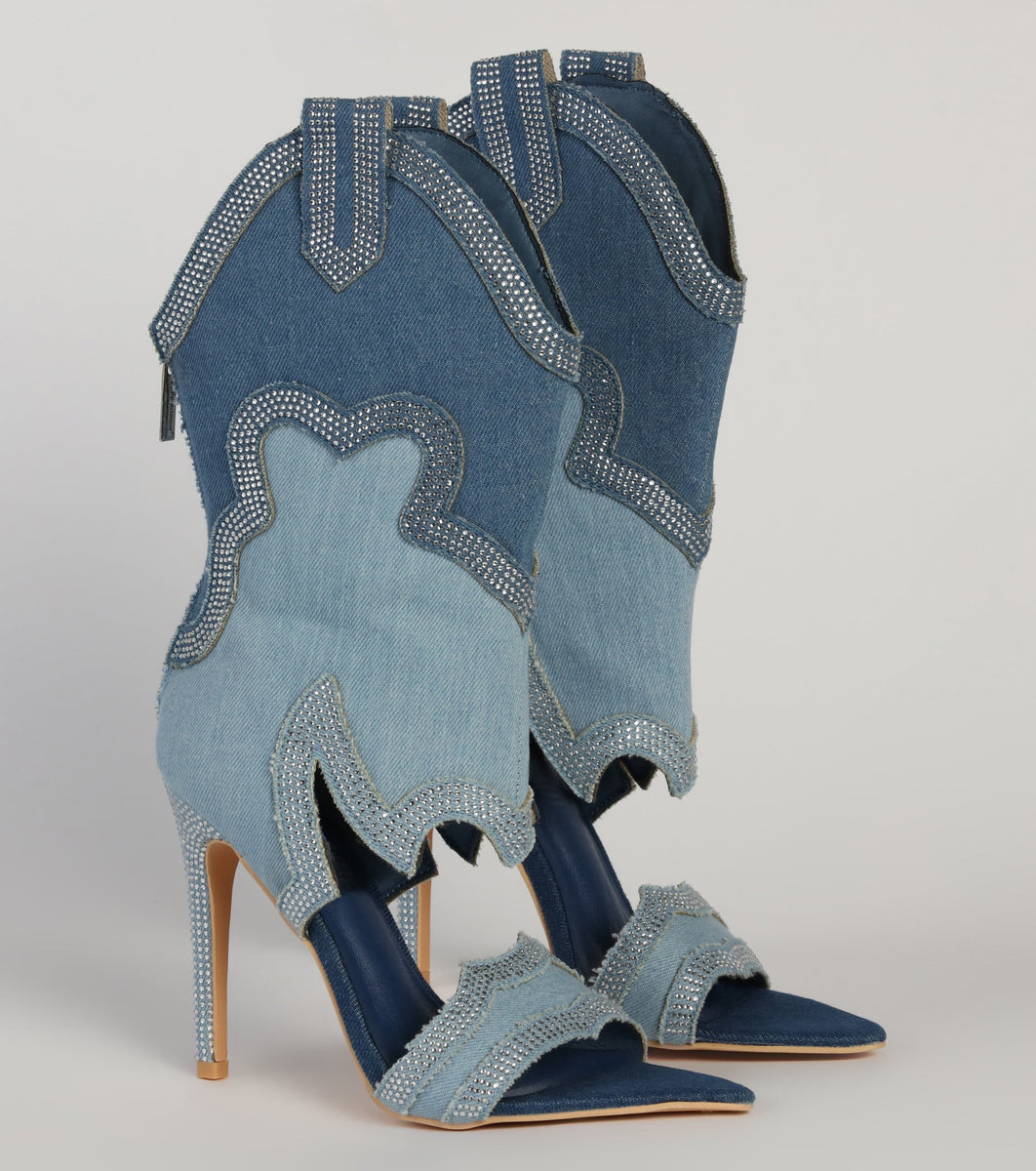 Diva Mode Denim Western Heeled Boots