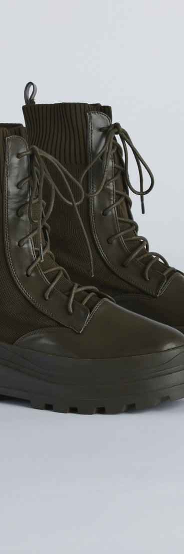 On My Command Faux Leather Knit Combat Booties