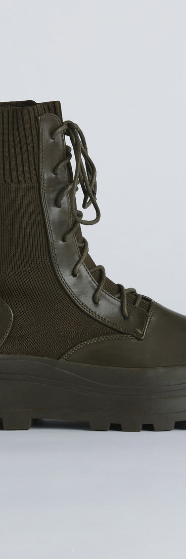 On My Command Faux Leather Knit Combat Booties
