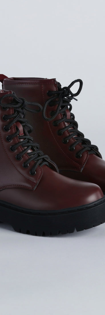 Cute March Faux Leather Lug Combat Booties