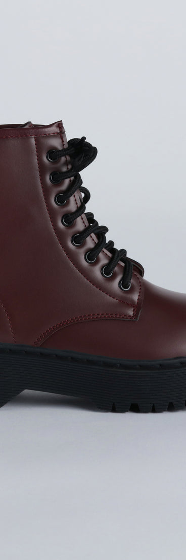 Cute March Faux Leather Lug Combat Booties