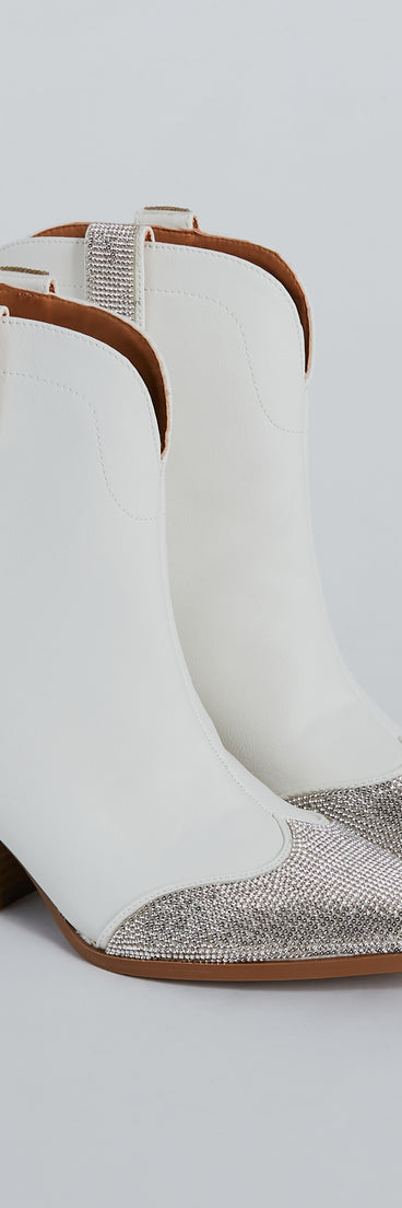 Sparkle Time Rhinestone Western Ankle Booties is a fire pick to create a concert outfit, 2024 festival looks, outfits for raves, or to complete your best party outfits or clubwear!