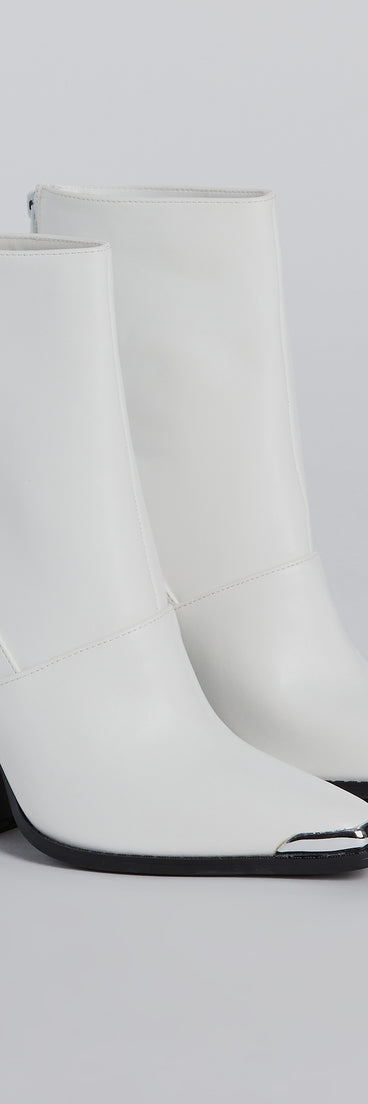 Trendy Edge Metal Trim Faux Leather Booties