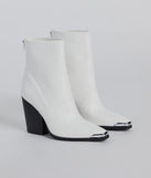 Trendy Edge Metal Trim Faux Leather Booties