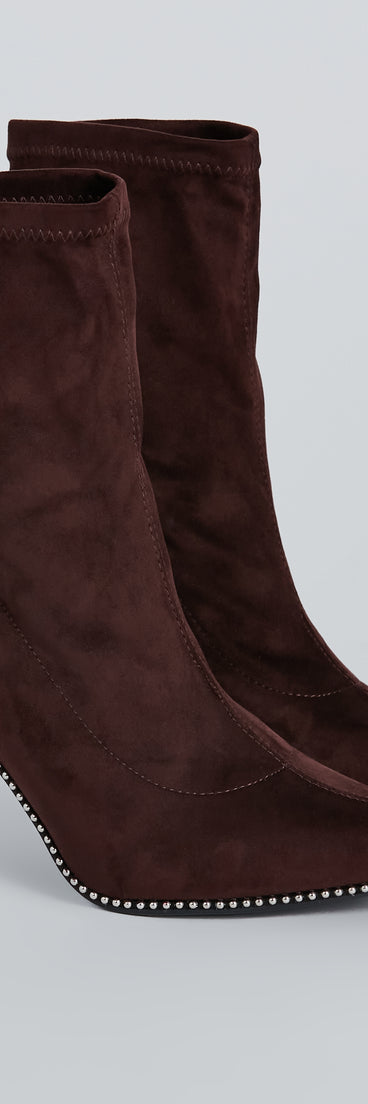 Walk Like A Stud Faux Suede Stiletto Booties