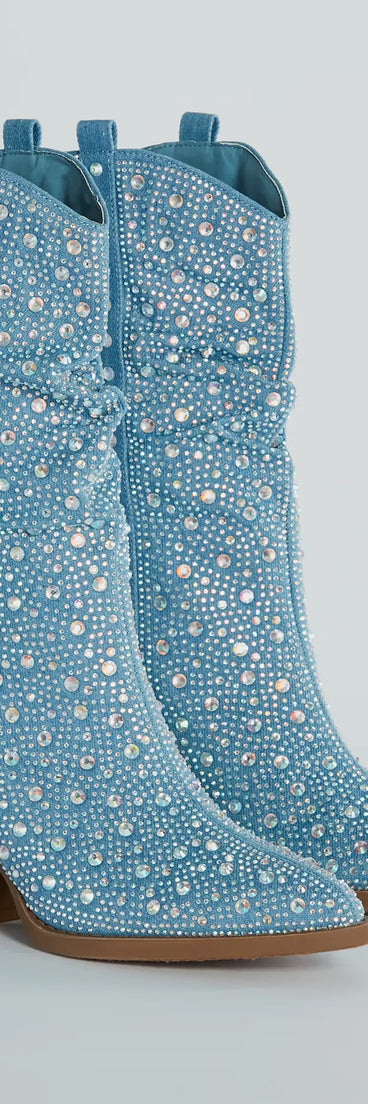Sparkle Girl Rhinestone Denim Cowboy Boots