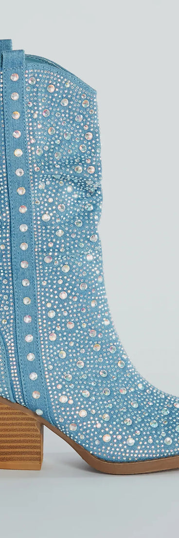 Sparkle Girl Rhinestone Denim Cowboy Boots