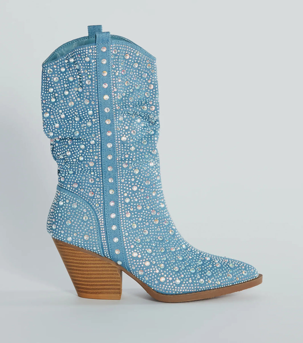SongLily Mardi Gras Rhinestone Cowboy Boots main image 1