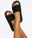 Staying In Textured Slides are chic ladies' shoes to complete your best 2023 outfits. They come in a variety of trendy women's shoe styles like platforms and dressy low-heels, & are available in wide widths for better comfort.