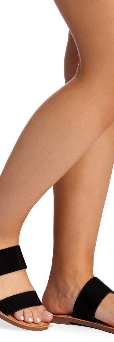 Essential Double Band Slides are chic ladies' shoes to complete your best 2023 outfits. They come in a variety of trendy women's shoe styles like platforms and dressy low-heels, & are available in wide widths for better comfort.