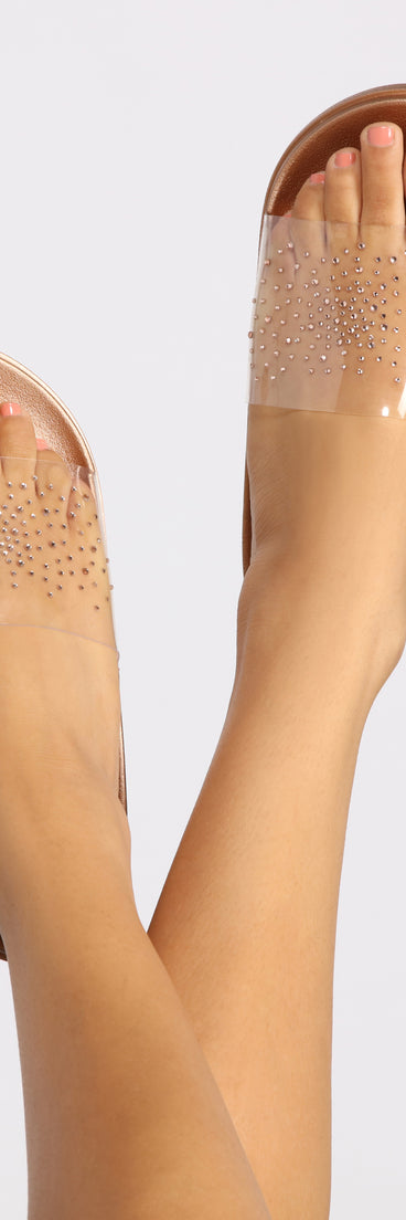 Clear PVC Rhinestone Slides are chic ladies' shoes to complete your best 2023 outfits. They come in a variety of trendy women's shoe styles like platforms and dressy low-heels, & are available in wide widths for better comfort.