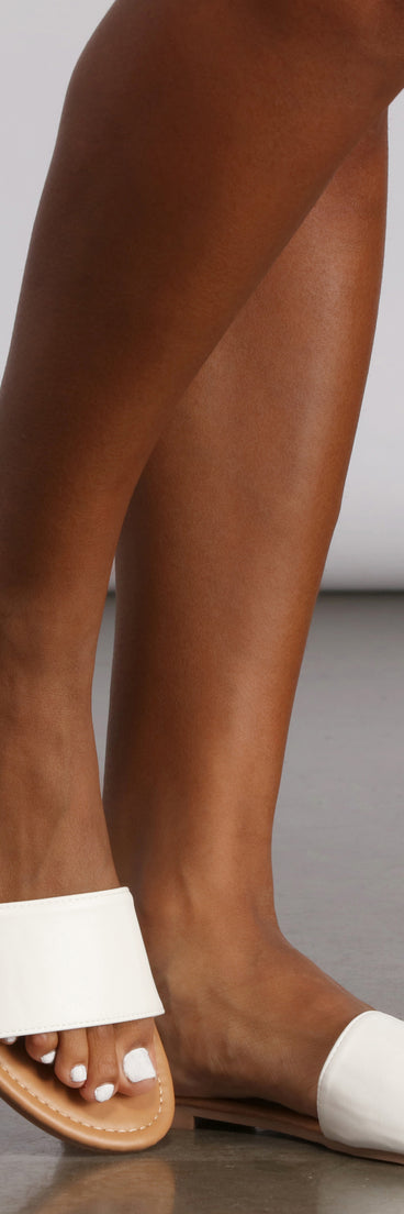 Faux Leather Wide Strap Slide Sandal are chic ladies' shoes to complete your best 2023 outfits. They come in a variety of trendy women's shoe styles like platforms and dressy low-heels, & are available in wide widths for better comfort.