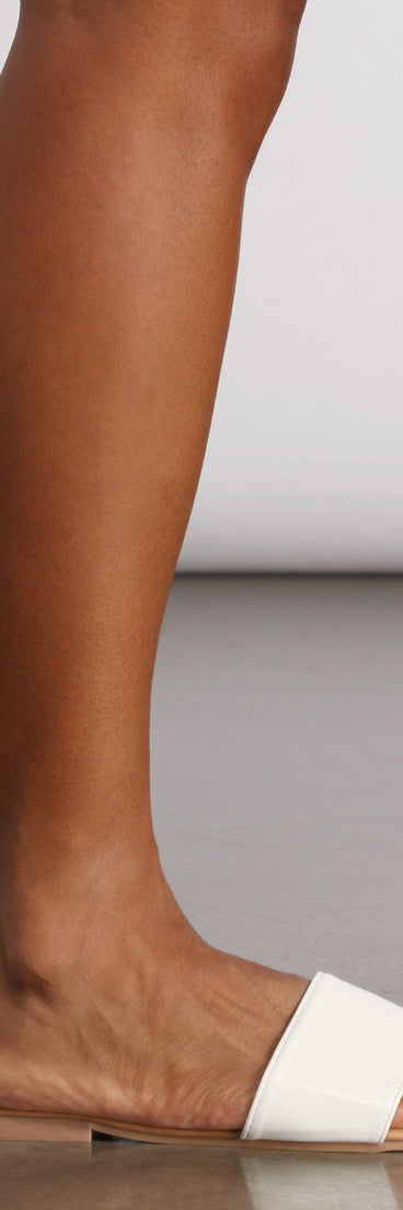 Faux Leather Wide Strap Slide Sandal are chic ladies' shoes to complete your best 2023 outfits. They come in a variety of trendy women's shoe styles like platforms and dressy low-heels, & are available in wide widths for better comfort.