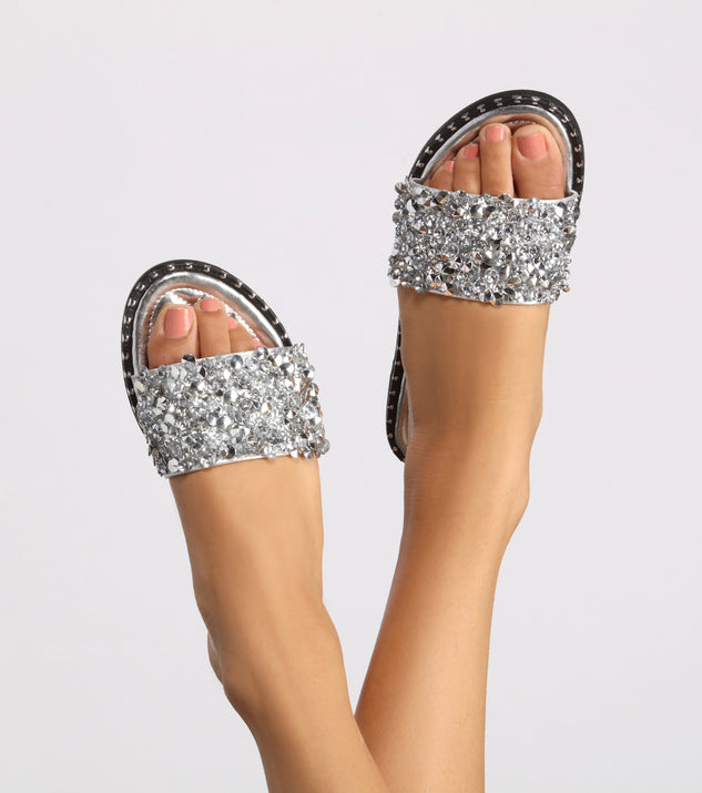 Rhinestone and Gemstone Studded Slides is a stunning choice for a bridesmaid dress or maid of honor dress, and to feel beautiful at Homecoming 2023, fall or winter weddings, formals, & military balls!