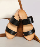 Wide Fit Double Band Croc-Embossed Sandals are chic ladies' shoes to complete your best 2023 outfits. They come in a variety of trendy women's shoe styles like platforms and dressy low-heels, & are available in wide widths for better comfort.