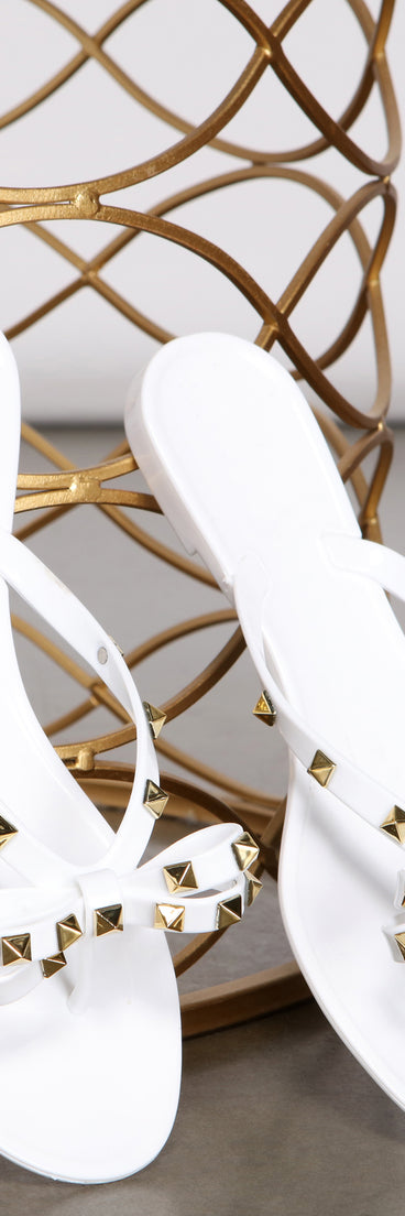 Studded Stunner Thong Strap Bow Sandals are chic ladies' shoes to complete your best 2023 outfits. They come in a variety of trendy women's shoe styles like platforms and dressy low-heels, & are available in wide widths for better comfort.