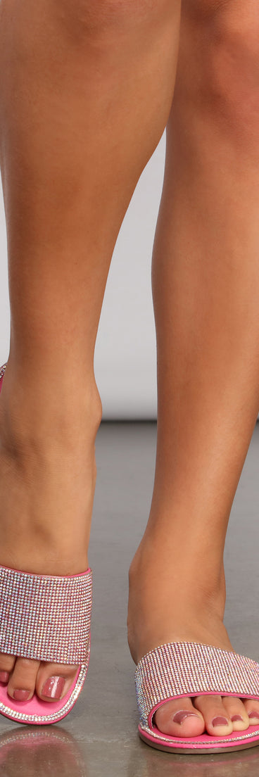 Glow Ambition Rhinestone Slides are chic ladies' shoes to complete your best 2023 outfits. They come in a variety of trendy women's shoe styles like platforms and dressy low-heels, & are available in wide widths for better comfort.