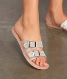 Double Buckle Band Rhinestone Slides are chic ladies' shoes to complete your best 2023 outfits. They come in a variety of trendy women's shoe styles like platforms and dressy low-heels, & are available in wide widths for better comfort.