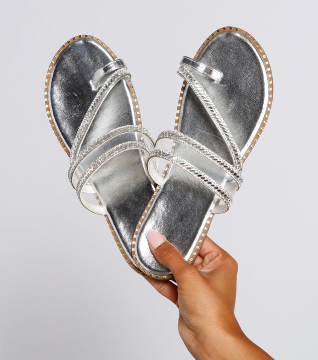 Glam Girl Metallic Toe Strap Sandal is a trendy pick to create 2023 concert outfits, festival dresses, outfits for raves, or to complete your best party outfits or clubwear!