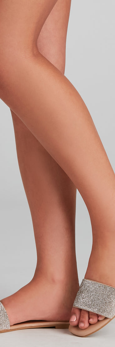 Glam Happens Rhinestone Slide Sandals are chic ladies' shoes to complete your best 2023 outfits. They come in a variety of trendy women's shoe styles like platforms and dressy low-heels, & are available in wide widths for better comfort.