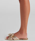 Glitzy Metallic Bow Sandals are chic ladies' shoes to complete your best 2023 outfits. They come in a variety of trendy women's shoe styles like platforms and dressy low-heels, & are available in wide widths for better comfort.