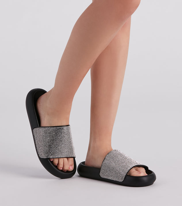 Luxe Lounge Rhinestone Strap Slides are chic ladies' shoes to complete your best 2023 outfits. They come in a variety of trendy women's shoe styles like platforms and dressy low-heels, & are available in wide widths for better comfort.