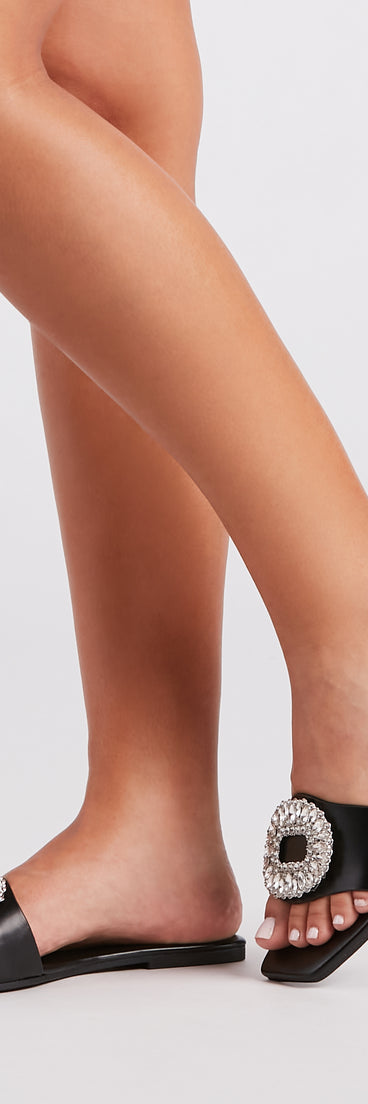 Strut Your Glam Rhinestone Flat Sandals are chic ladies' shoes to complete your best 2023 outfits. They come in a variety of trendy women's shoe styles like platforms and dressy low-heels, & are available in wide widths for better comfort.