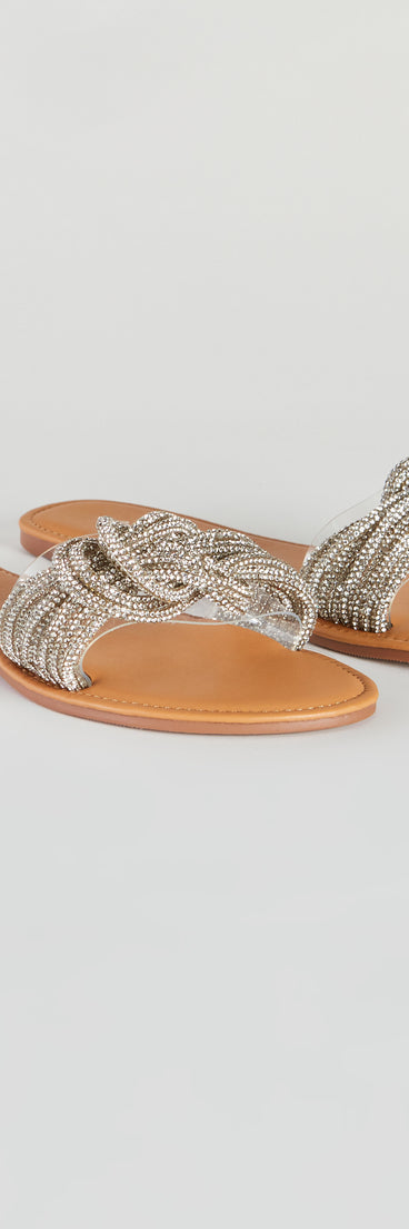 Tie The Knot Rhinestone Flat Sandals are chic ladies' shoes to complete your best 2023 outfits. They come in a variety of trendy women's shoe styles like platforms and dressy low-heels, & are available in wide widths for better comfort.