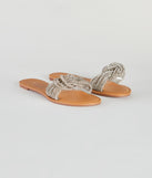 Tie The Knot Rhinestone Flat Sandals are chic ladies' shoes to complete your best 2023 outfits. They come in a variety of trendy women's shoe styles like platforms and dressy low-heels, & are available in wide widths for better comfort.
