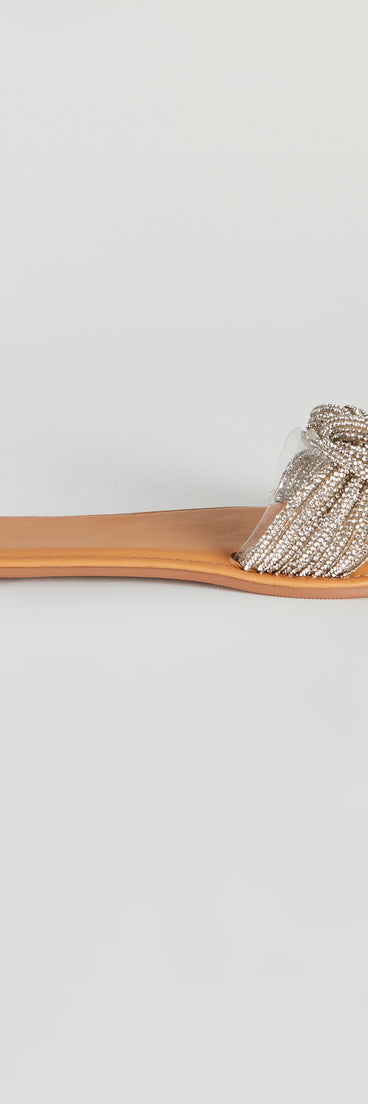 Tie The Knot Rhinestone Flat Sandals are chic ladies' shoes to complete your best 2023 outfits. They come in a variety of trendy women's shoe styles like platforms and dressy low-heels, & are available in wide widths for better comfort.